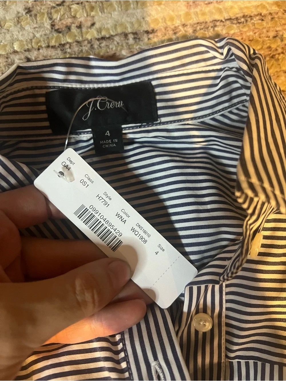 NWT J.Crew Tie-Waist Shirtdress Pockets Striped Cotton Poplin Blue White Size 4